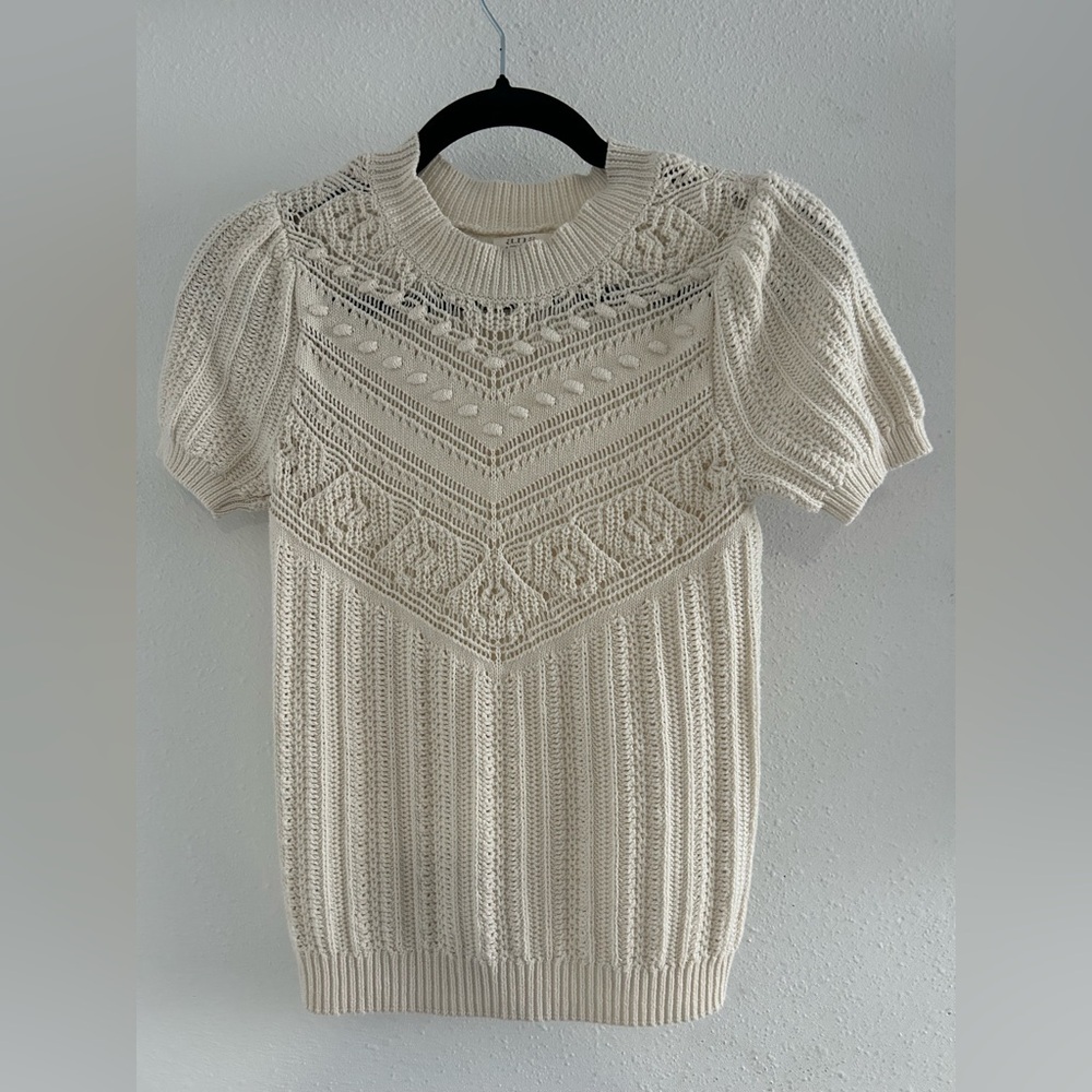a.n.a Cream Openwork Knit Short Sleeve Top